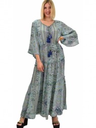 γυναικείο μεταξωτό boho φόρεμα με βολάν φυστικί 20558