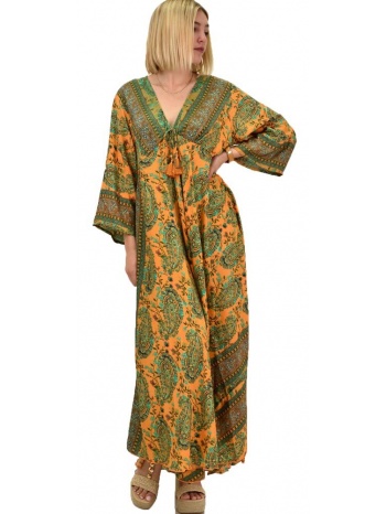 γυναικείο μεταξωτό boho φόρεμα με κρόσια πορτοκαλί 20573
