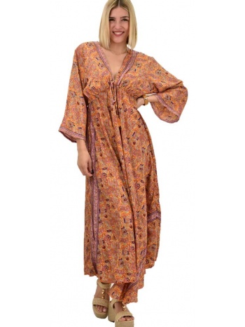 γυναικείο μεταξωτό boho φόρεμα με κρόσια πορτοκαλί 20579