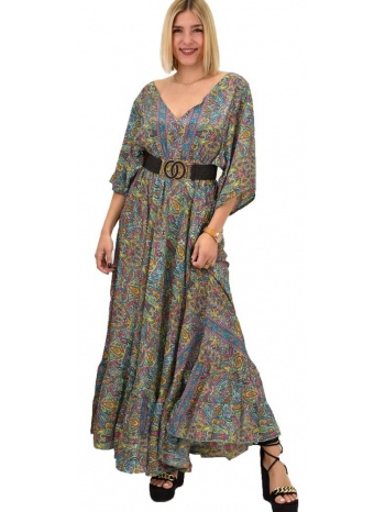 γυναικείο μεταξωτό boho φόρεμα με κρόσια βεραμάν 20526