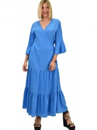 γυναικείο φόρεμα κρουαζέ με ζωνάκι και 3/4 μανίκι μπλε 20528