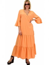 γυναικείο φόρεμα κρουαζέ με ζωνάκι και 3/4 μανίκι πορτοκαλί 20529