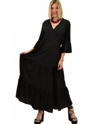 γυναικείο φόρεμα κρουαζέ με ζωνάκι και 3/4 μανίκι μαύρο 20530
