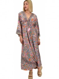 γυναικείο μεταξωτό boho φόρεμα με κρόσια ροζ 20585