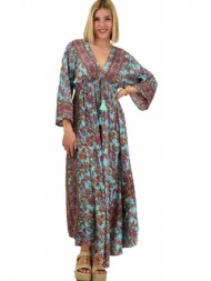 γυναικείο μεταξωτό boho φόρεμα με κρόσια μέντα 20603