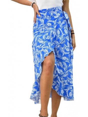 κρουαζέ εμπριμέ φούστα με βολάν μπλε 7152