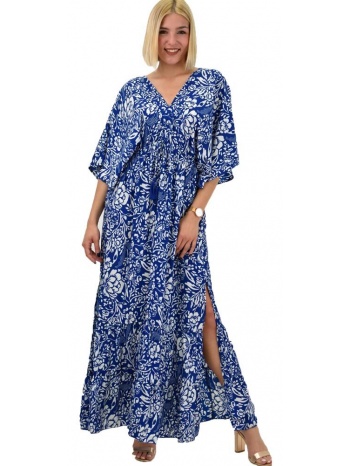 γυναικείο φόρεμα κρουαζέ με τρία τέταρτα μανίκι μπλε 20785
