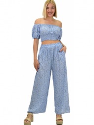 γυναικείο σετ φλοράλ με παντελόνα σιέλ 20707