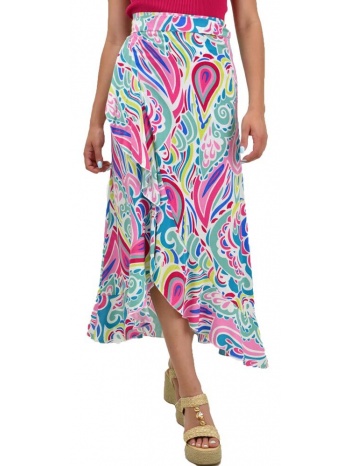 κρουαζέ εμπριμέ φούστα με βολάν ροζ 20797