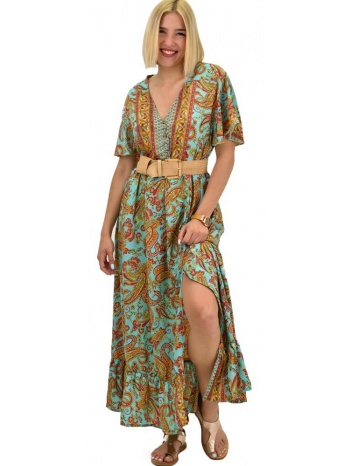 γυναικείο μεταξωτό boho φόρεμα με κουμπιά χωρίς ζώνη