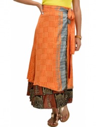 γυναικεία φούστα μεταξωτή διπλής όψεως boho πορτοκαλί 20840