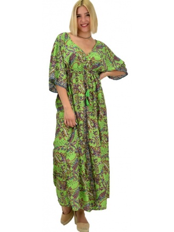 γυναικείο μεταξωτό boho φόρεμα με κρόσια πράσινο 20853
