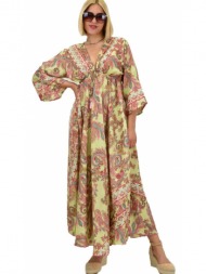 γυναικείο μεταξωτό boho φόρεμα με κρόσια λαχανί 20897