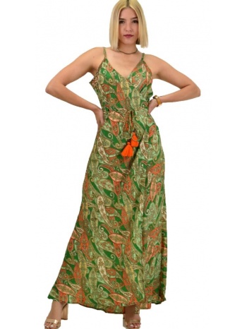 γυναικείο boho φόρεμα με κρόσια maxi πράσινο 20950