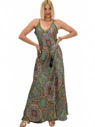 γυναικείο boho φόρεμα με κρόσια maxi πράσινο 20967