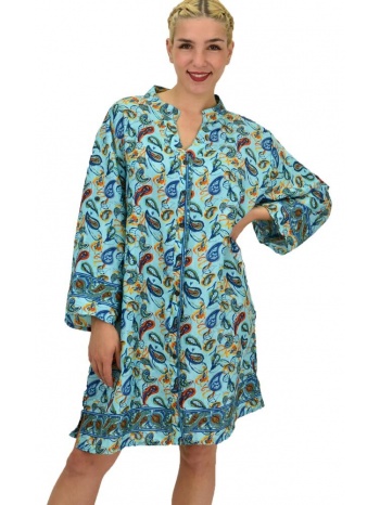 γυναικείο μεταξωτό boho midi φόρεμα γαλάζιο 20994