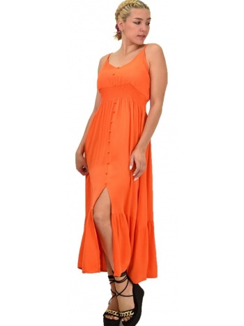 γυναικείο φόρεμα με τιράντες και σφιγγοφωλια πορτοκαλί 21147