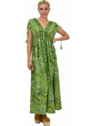 γυναικείο μεταξωτό boho φόρεμα με κρόσια πράσινο 21186