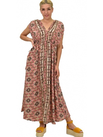 γυναικείο μεταξωτό boho φόρεμα με κρόσια σάπιο μήλο 21192