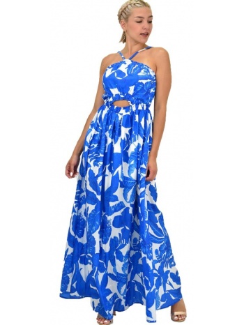 γυναικείο φόρεμα με χιαστί στο λαιμό γαλάζιο 21627