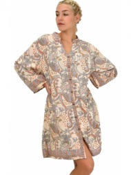 γυναικείο μεταξωτό boho midi φόρεμα σομόν 21502