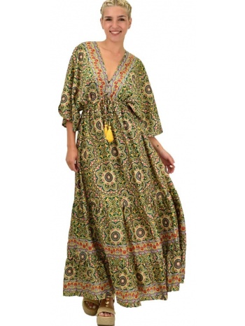 γυναικείο μεταξωτό boho φόρεμα oversized πράσινο 21659