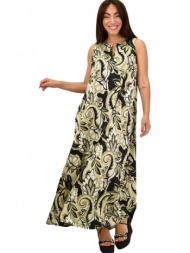 γυναικείο φόρεμα αμάνικο εμπριμέ εκρού 21674