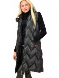 γυναικείο μπουφάν αμάνικο με γούνα στην κουκούλα μαύρο 12920
