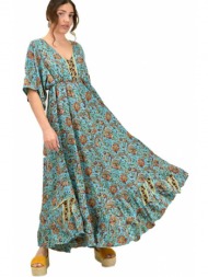 γυναικείο μεταξωτό φόρεμα boho με δέσιμο στην πλάτη μπλε 15592