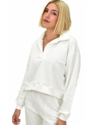 γυναικείο κοντό φούτερ με γιακά λευκό 21796