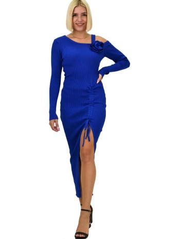 γυναικείο εφαρμοστό φόρεμα με σούρα μπλε ρουά 21857