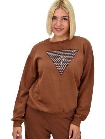 γυναικεία μπλούζα φούτερ με στρας καφέ 21778