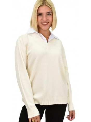 γυναικεία oversized μπλούζα με γιακά εκρού 21818