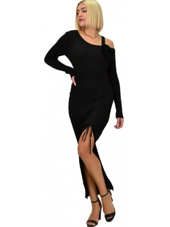 γυναικείο εφαρμοστό φόρεμα με σούρα μαύρο 21856