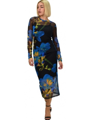 γυναικείο φόρεμα see through midi μπλε 21862