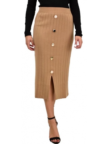 γυναικεία φούστα με διακοσμητικά κουμπιά μπεζ 22089