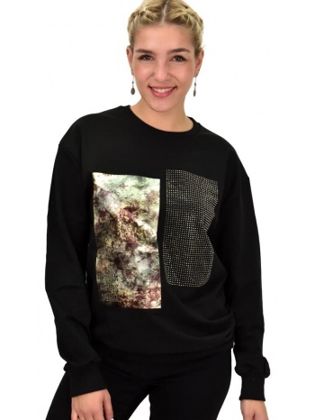 γυναικείο φούτερ με τύπωμα και στρας μαύρο 22080