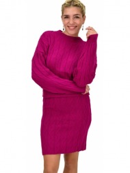 γυναικείο πλεκτό σετ με σχέδιο πλεξούδες φούξια 22102