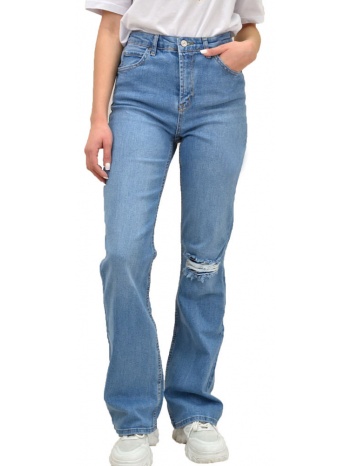 γυναικείο τζιν καμπάνα με σκίσιμο μπλε τζιν 19012