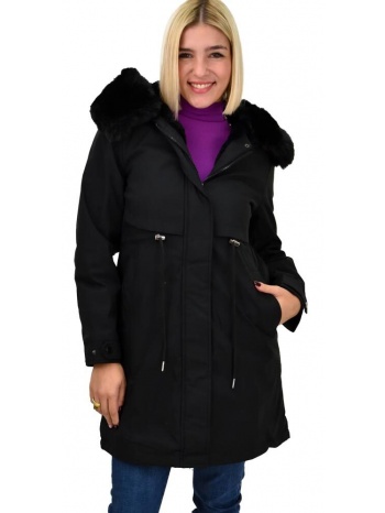 γυναικείο μπουφάν με τσέπες και κουκούλα μαύρο 22301