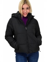 γυναικείο μπουφάν με τσέπες και κουκούλα μαύρο 22297