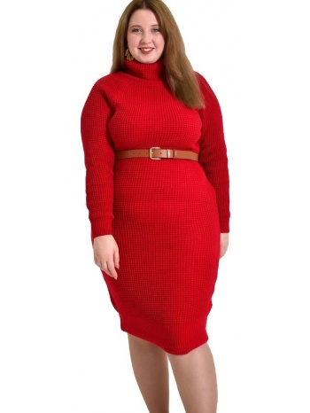 γυναικείο φόρεμα πλεκτό μίντι κόκκινο 22363
