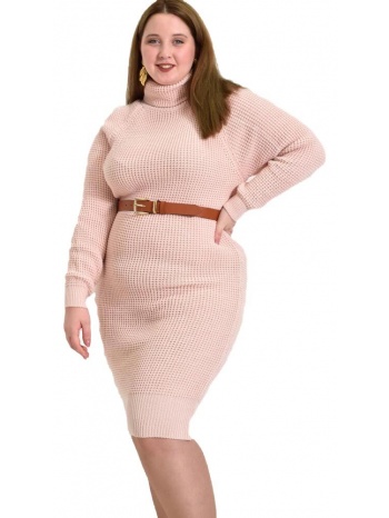 γυναικείο φόρεμα πλεκτό μίντι απαλό ροζ 22368