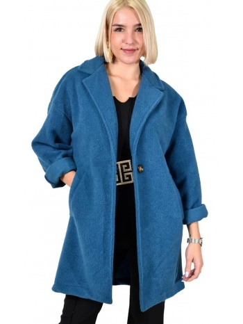 γυναικείο παλτό μονόχρωμο μπλε 22481