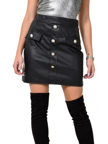 γυναικεία κοντή φούστα με διακοσμητικά κουμπιά μαύρο 22504
