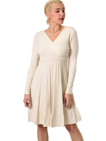 γυναικείο πλεκτό φόρεμα κρουαζέ εκρού 22535