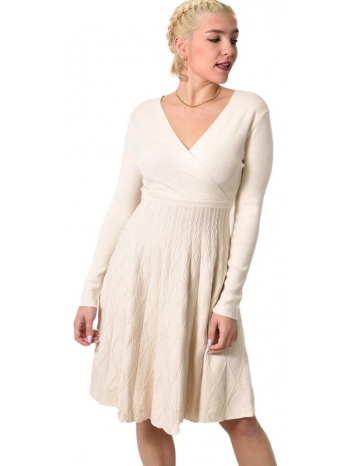 γυναικείο πλεκτό φόρεμα κρουαζέ midi με ζώνη λευκό 22551