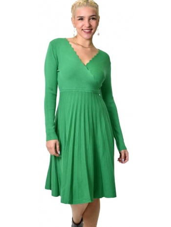 γυναικείο πλεκτό φόρεμα με σχέδιο στην λαιμόκομψη πράσινο