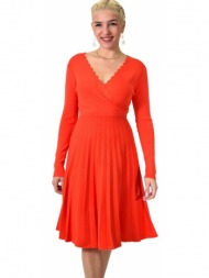 γυναικείο πλεκτό φόρεμα με σχέδιο στην λαιμόκομψη κοραλί 22556
