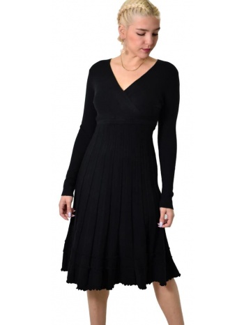 γυναικείο πλεκτό φόρεμα κρουαζέ midi μαύρο 22538
